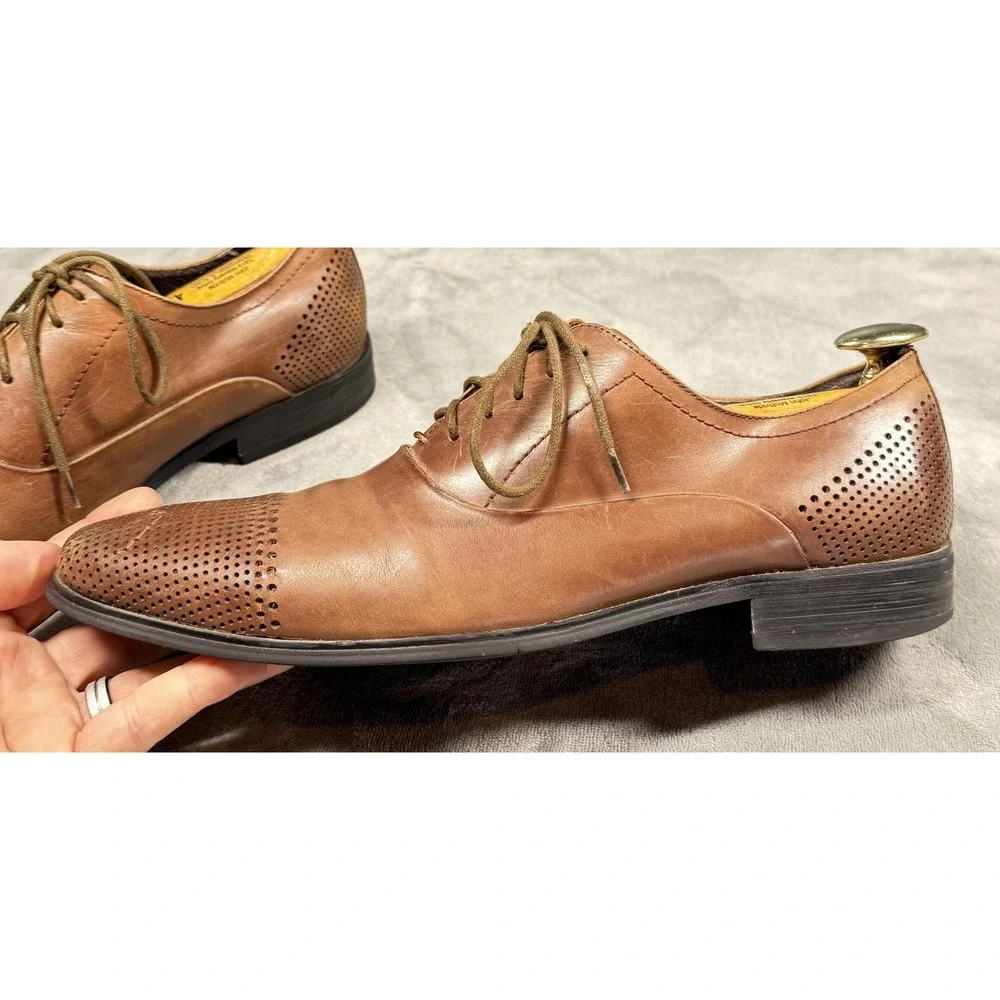 Kenneth Cole‎ Shoes Mens Size 9.5 Brown Leather Cap Toe Oxford Across The Pond